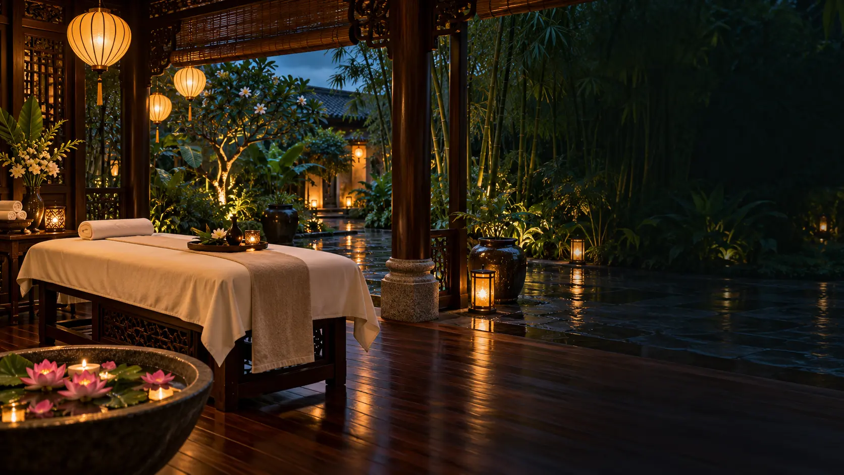 Lantern-lit Hoi An massage pavilion