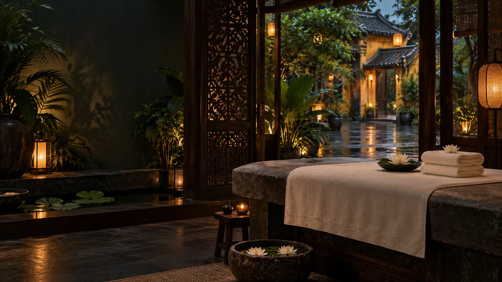 Lantern-lit Vietnamese wellness sanctuary